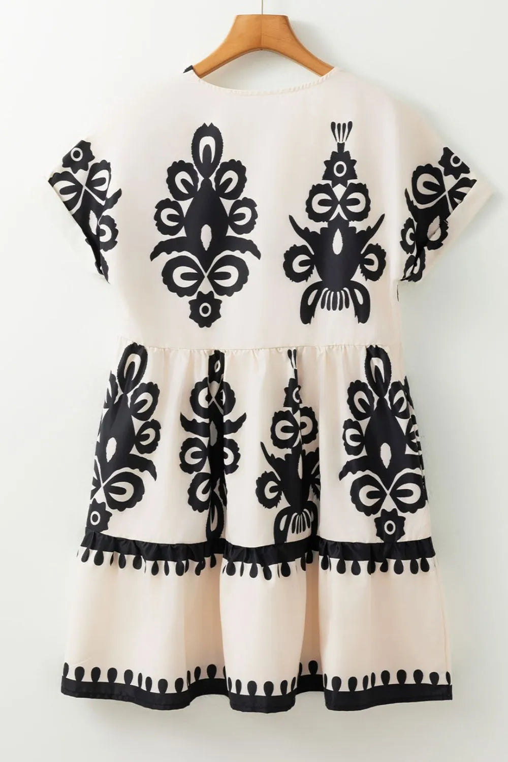 Printed V-Neck Short Sleeve Dress