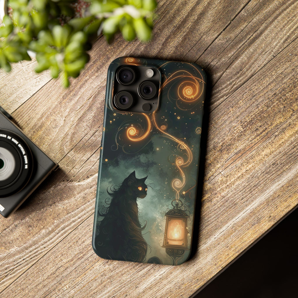 Mystical Cat Phone Case - Enchanting Dark Night Design, Perfect Gift for Cat Lovers, Halloween & Home Decor