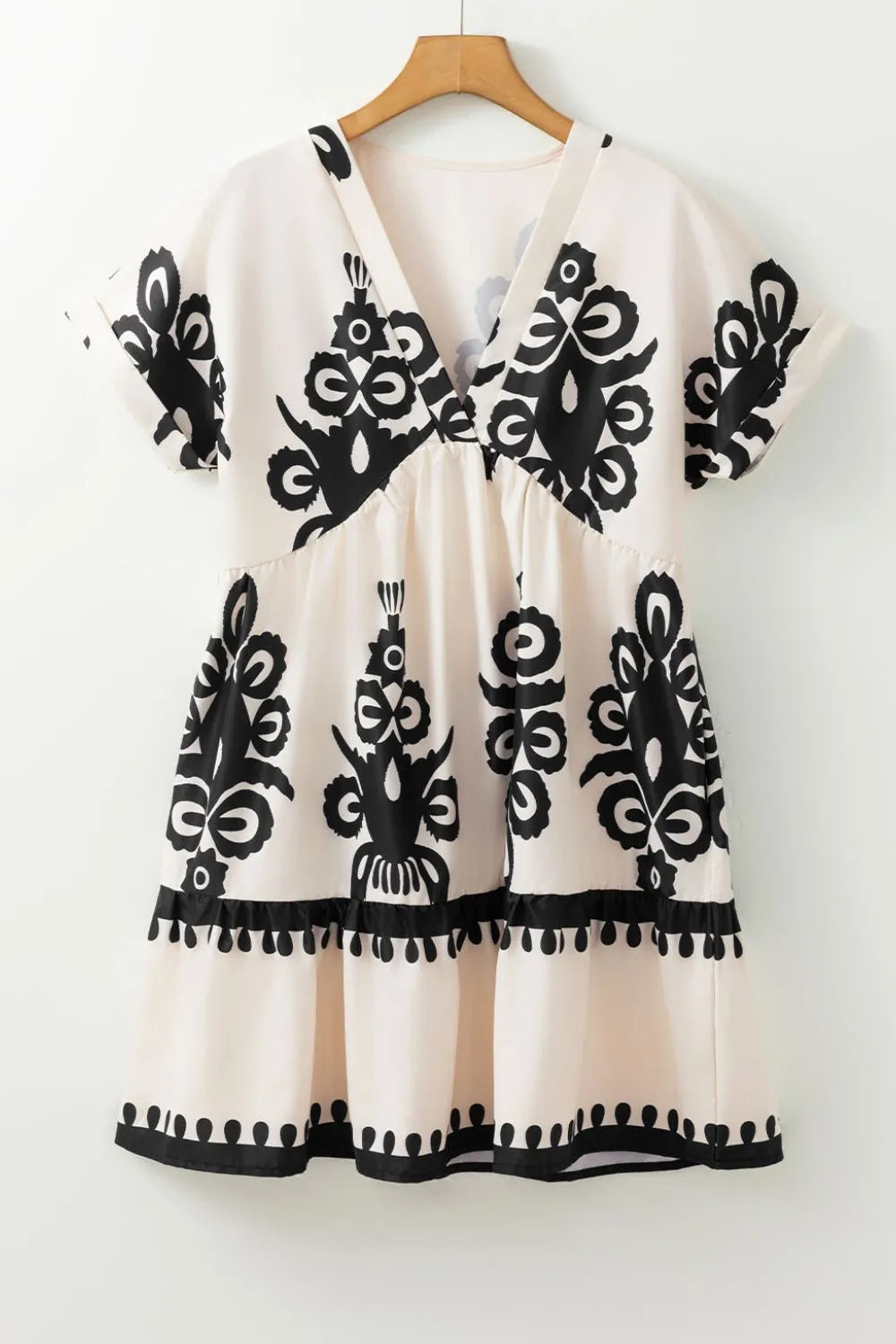 Printed V-Neck Short Sleeve Dress