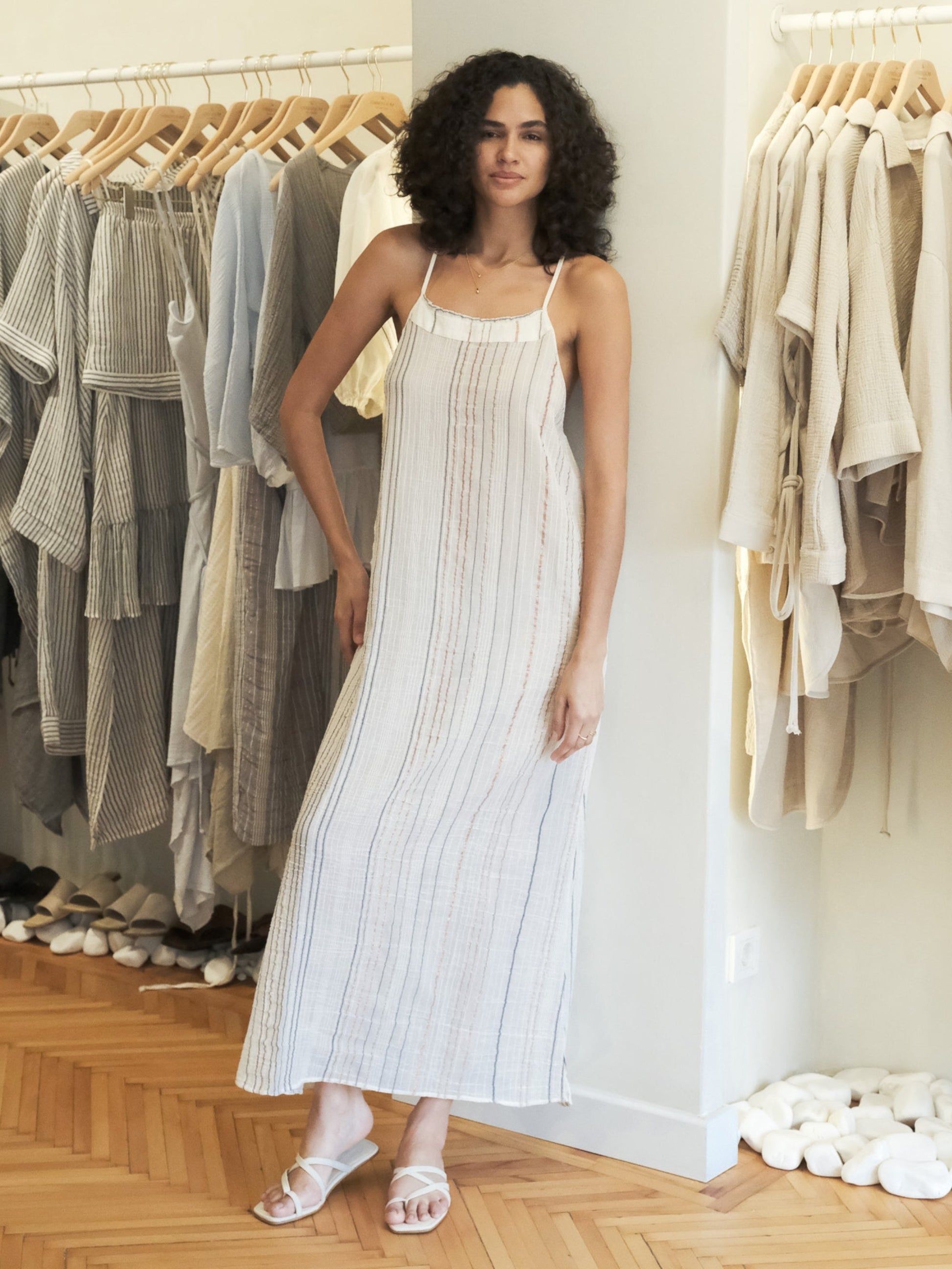 Canggu Maxi Dress - Natural With Stripes