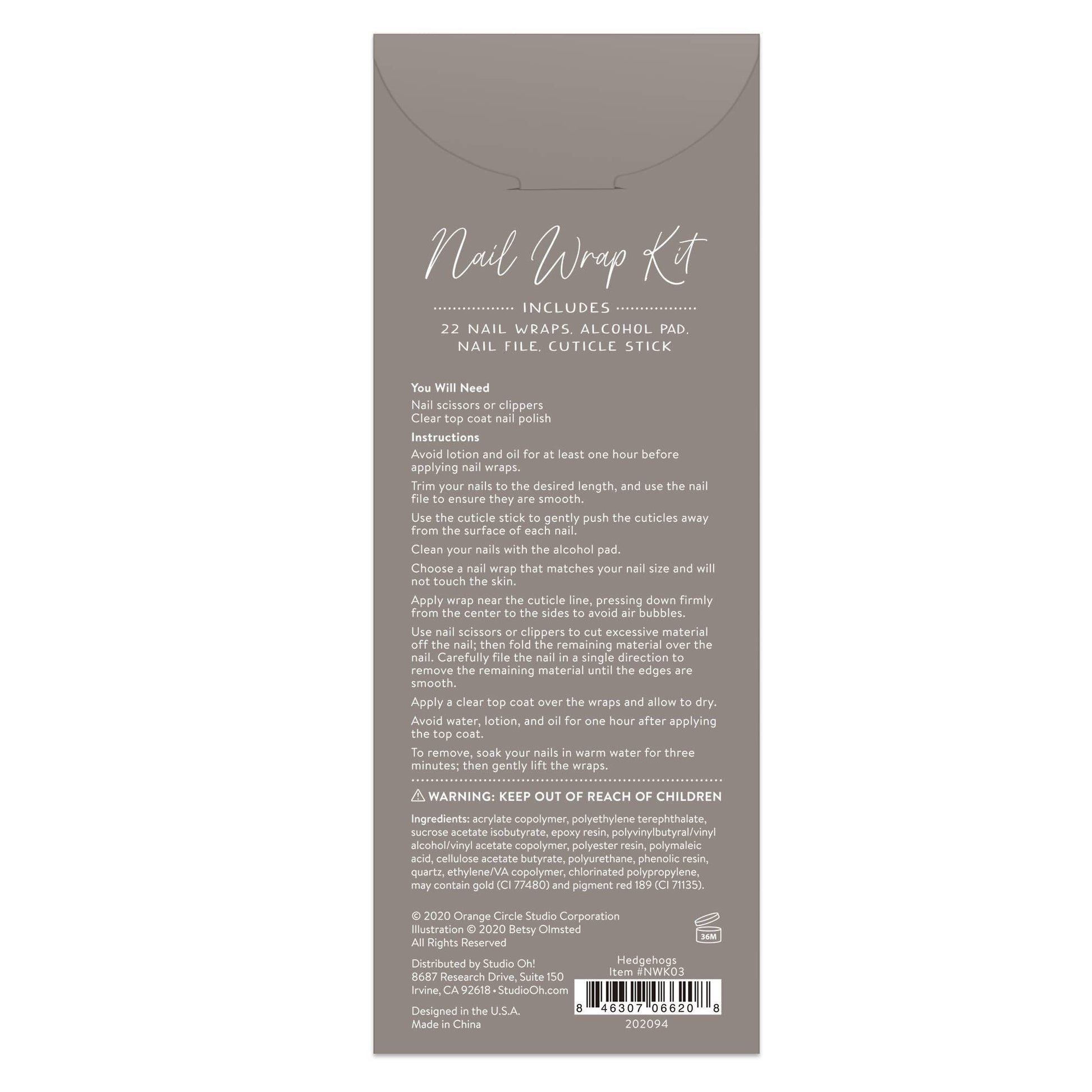 Hedgehogs Nail Wrap Kit | Porcupine Nail Care Arts Tools Accessories | On-the-go Travel Kit