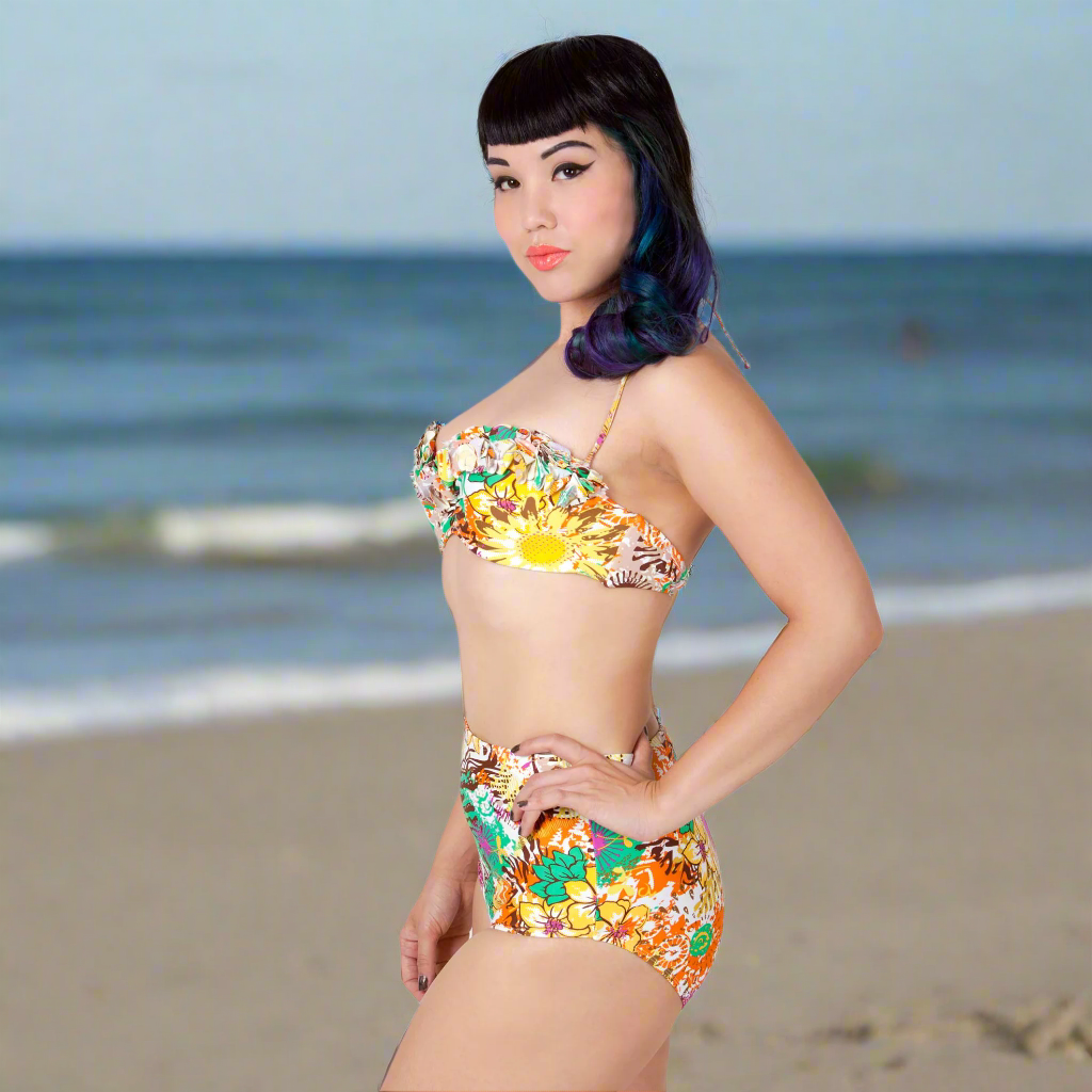 Pinup 1950s Natalia High-Waisted Bikini | Vintage Floral Two-Piece Swimwear [Sizes XS-XL]